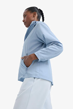 DeFactoFit Su İtici Regular Fit Kapüşonlu Fermuarlı İpek Kumaş Yağmurluk