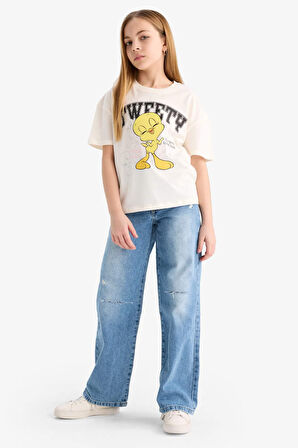 DeFacto Kız Çocuk Looney Tunes Relax Fit Bisiklet Yaka Kısa Kollu Tişört E2615A825SMER99