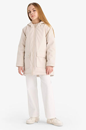 Kız Çocuk Su İtici Kapüşonlu Fermuarlı Yağmurluk