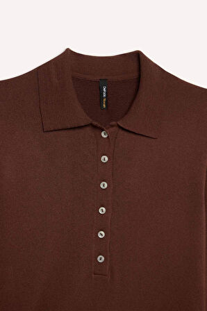 Regular Fit Polo Yaka Basic Düz Triko Kazak