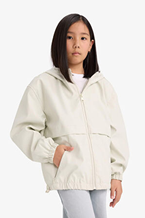 Kız Çocuk Su İtici Kapüşonlu Fermuarlı Yağmurluk