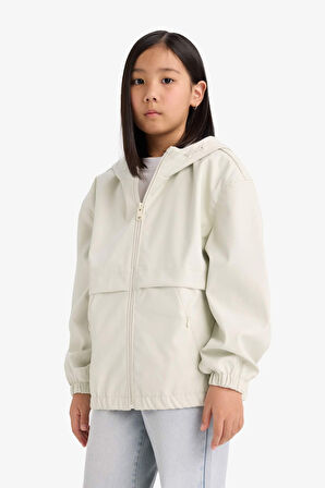 Kız Çocuk Su İtici Kapüşonlu Fermuarlı Yağmurluk