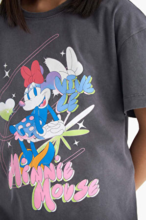 DeFacto Kız Çocuk Disney Mickey & Minnie Oversize Geniş Kalıp Bisiklet Yaka Kısa Kollu Tişört E2617A825SMAR148