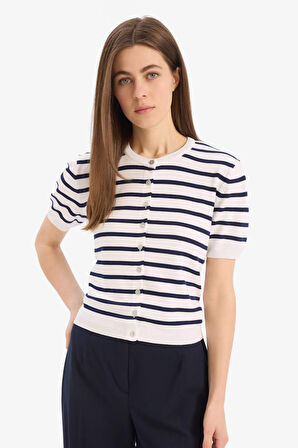 DeFacto Regular Fit Bisiklet Yaka Çizgili Kısa Kollu Trko Hırka D6268AX25SMER105