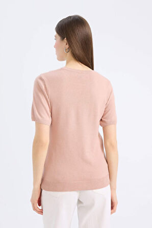 Regular Fit Basic Düz Bisiklet Yaka Kısa Kollu Triko Kazak