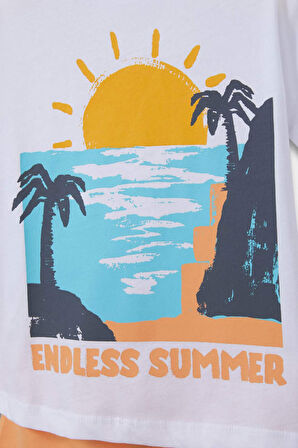 DeFacto Erkek Bebek 2'li Takım Palmiye Baskılı Kısa Kollu Tişört Beli Lastikli Şort E6832A525SMWT79