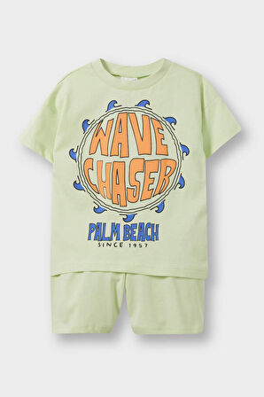 Erkek Bebek 2'li Takım Baskılı Kısa Kollu Tişört Beli Lastikli Şort