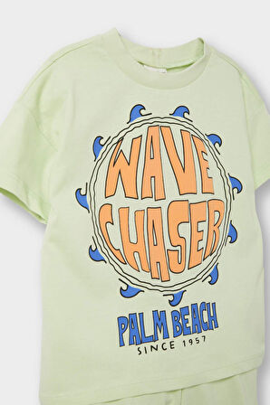 Erkek Bebek 2'li Takım Baskılı Kısa Kollu Tişört Beli Lastikli Şort