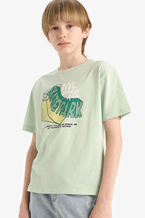 DeFacto Erkek Çocuk Bisiklet Yaka Baskılı Kısa Kollu Tişört E6310A825HSGN1180