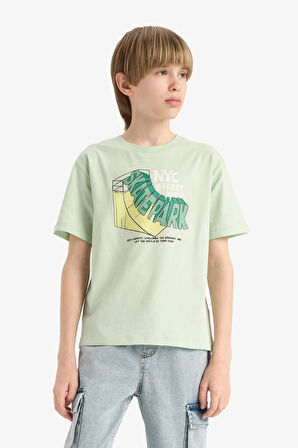 DeFacto Erkek Çocuk Bisiklet Yaka Baskılı Kısa Kollu Tişört E6310A825HSGN1180