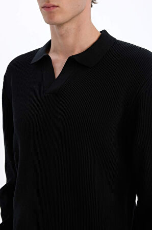 DeFacto Standart Fit Polo Yaka Triko Kazak E6752AX24WNBK81