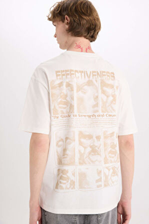 Boxy Fit Bisiklet Yaka Baskılı Kısa Kollu Tişört