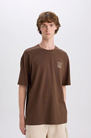 DeFacto %100 Pamuk Boxy Fit Bisiklet Yaka Sırt Baskılı Kısa Kollu Tişört E4539AX25SMBN322