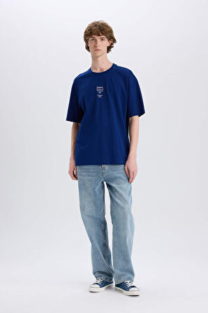 DeFacto %100 Pamuk Boxy Fit Bisiklet Yaka Sırt Baskılı Kısa Kollu Tişört E4540AX25SMBE315