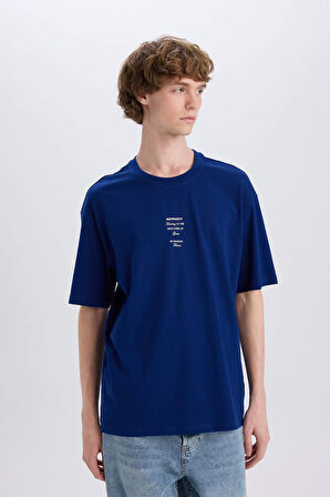 DeFacto %100 Pamuk Boxy Fit Bisiklet Yaka Sırt Baskılı Kısa Kollu Tişört E4540AX25SMBE315