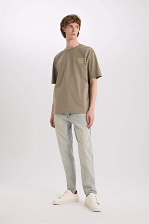 DeFacto %100 Pamuk Boxy Fit Bisiklet Yaka Sırt Baskılı Kısa Kollu Tişört E4543AX25SMKH465