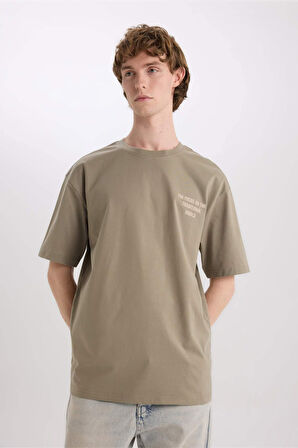 DeFacto %100 Pamuk Boxy Fit Bisiklet Yaka Sırt Baskılı Kısa Kollu Tişört E4543AX25SMKH465