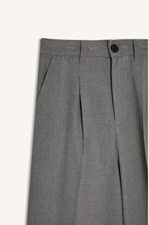 DeFacto Wide Leg Gri Pantolon Geniş Bol Paça Basic Düz Uzun Boy Yüksek Bel Cepli Pensli C2020AX25SPGR210