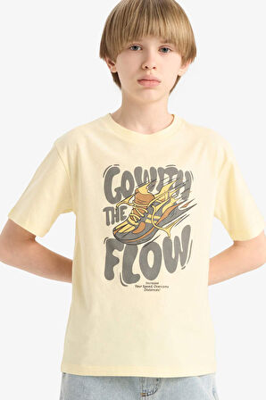 DeFacto Erkek Çocuk Bisiklet Yaka Baskılı Kısa Kollu Tişört E6312A825HSYL487