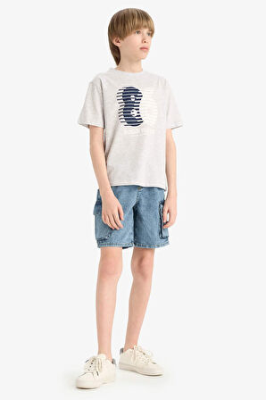 DeFacto Erkek Çocuk Bisiklet Yaka Baskılı Kısa Kollu Tişört E6313A825HSGR400