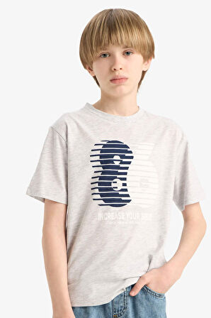 DeFacto Erkek Çocuk Bisiklet Yaka Baskılı Kısa Kollu Tişört E6313A825HSGR400