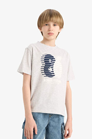 DeFacto Erkek Çocuk Bisiklet Yaka Baskılı Kısa Kollu Tişört E6313A825HSGR400