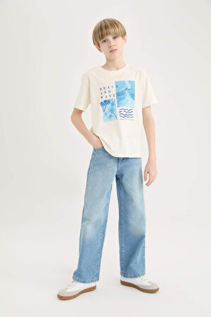 DeFacto Erkek Çocuk Bisiklet Yaka Baskılı Kısa Kollu Tişört E0092A825SMER98