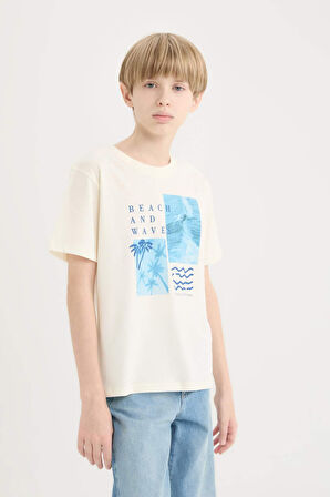 DeFacto Erkek Çocuk Bisiklet Yaka Baskılı Kısa Kollu Tişört E0092A825SMER98