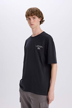 DeFacto %100 Pamuk Boxy Fit Bisiklet Yaka Sırt Baskılı Kısa Kollu Tişört E4544AX25SMAR221