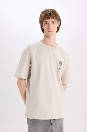 DeFacto %100 Pamuk Boxy Fit Bisiklet Yaka Sırt Baskılı Kısa Kollu Tişört E4546AX25SMBG766