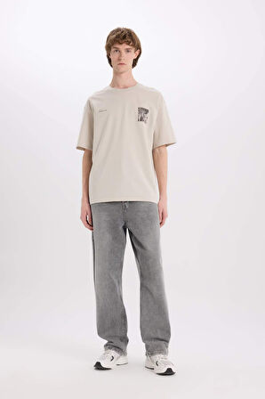 DeFacto %100 Pamuk Boxy Fit Bisiklet Yaka Sırt Baskılı Kısa Kollu Tişört E4546AX25SMBG766