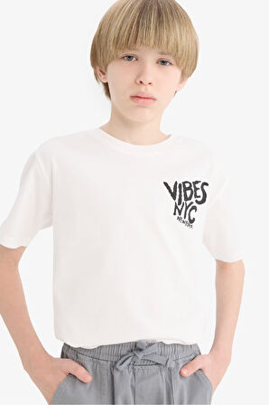 DeFacto Erkek Çocuk Bisiklet Yaka Baskılı Kısa Kollu Tişört E6314A825HSWT32