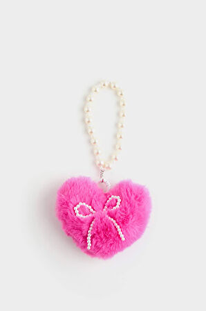 Kadın Pelüş Pembe Kalp Charm Anahtarlık