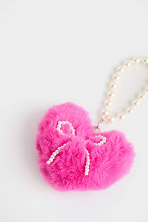 Kadın Pelüş Pembe Kalp Charm Anahtarlık
