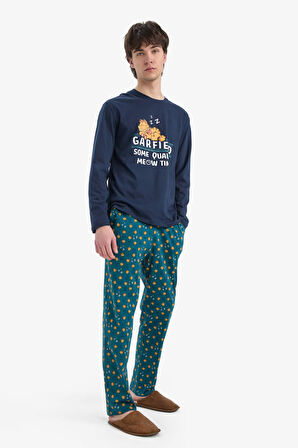 Garfield Pijama Takımı Regular Fit Uzun Kollu Üst Esnek Belli Uzun Alt