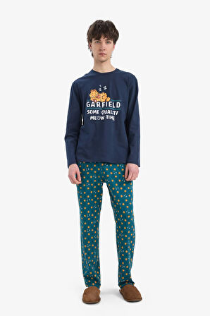 Garfield Pijama Takımı Regular Fit Uzun Kollu Üst Esnek Belli Uzun Alt