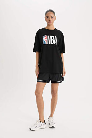 DeFactoFit NBA Wordmark Boxy Fit Bisiklet Yaka Kısa Kollu Tişört