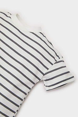 Erkek Bebek Bisiklet Yaka Çizgili Kısa Kollu Tişört