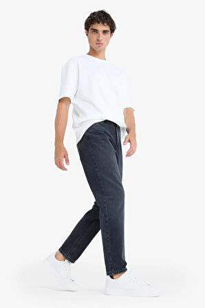 Defacto D8587 Siyah %100 Pamuk 90's Slim Fit Dar Kalıp Yüksek Bel Dar Paça Jean Pantolon