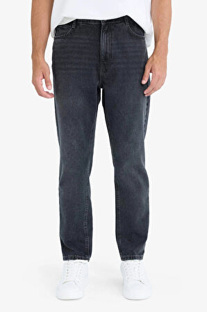 Defacto D8587 Siyah %100 Pamuk 90's Slim Fit Dar Kalıp Yüksek Bel Dar Paça Jean Pantolon