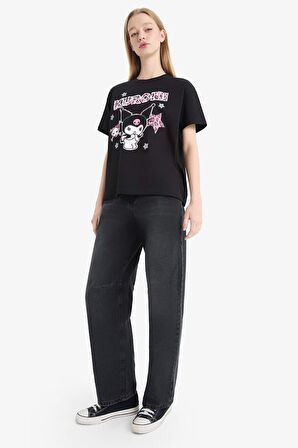DeFacto Coool Kuromi Oversize Geniş Kalıp Bisiklet Yaka Kısa Kollu Tişört F1949AX25SMBK81