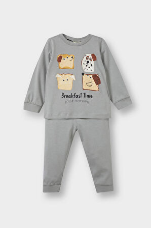 Erkek Bebek Yiyecek Baskılı Uzun Kollu Penye 2'li Pijama Takımı