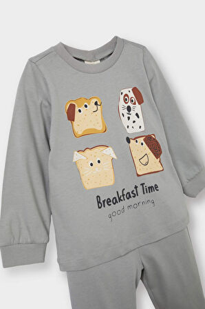 Erkek Bebek Yiyecek Baskılı Uzun Kollu Penye 2'li Pijama Takımı
