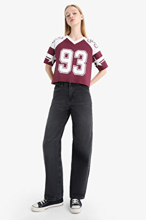 DeFacto Coool Loose Fit Bisiklet Yaka Sırt Baskılı Kısa Kollu Tişört F2905AX25SMBR248