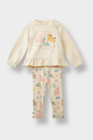 Kız Bebek 2'li Takım Desenli Sweatshirt Tayt