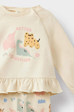 Kız Bebek 2'li Takım Desenli Sweatshirt Tayt