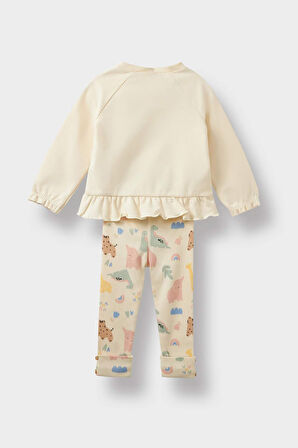 Kız Bebek 2'li Takım Desenli Sweatshirt Tayt