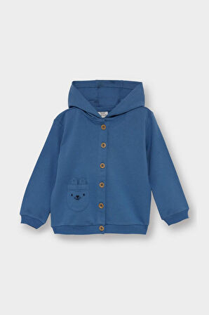 Erkek Bebek 3'lü Takım Kapüşonlu Düğmeli Hırka Baskılı Uzun Kollu Tişört Çizgili Alt