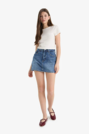 DeFacto Yüksek Bel Jean Şort Etek E0567AX25SMNM28