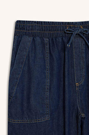Culotte Beli Lastikli Kısa Paça Bilek Boy Jean Pantolon